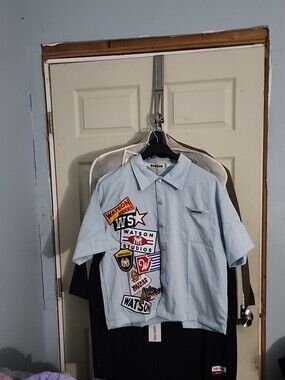 Light Blue Patch-Accent Short Sleeve Button-Down Shirt